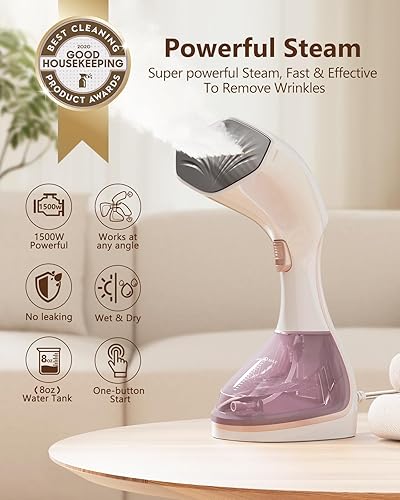 Miniatura 3 de Vaporizador de mano para ropa, 1500 vatios, 15 segundos, placa de cerámica de calentamiento rápido, boquilla de vapor, ropa de mano portátil 2 en 1,