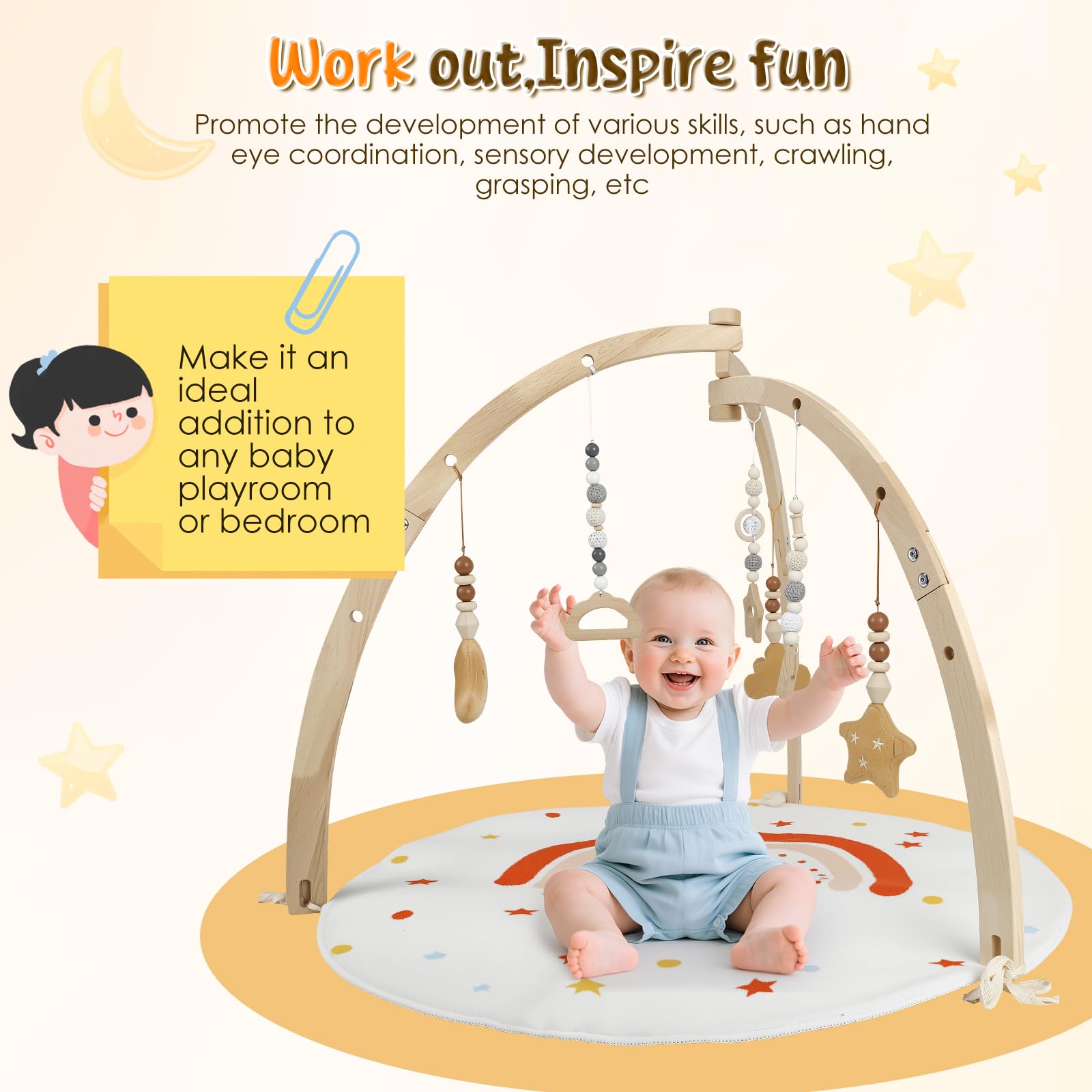Spielbogen Baby Aus Holz,Geschenke Für Neugeborene,Babyparty Geschenk | Mit 6 Abnehmbaren Spielzeugen Zum Greifen,Spieldecke Baby Mit Bogen,Baby Spieldecke Für 0-18 Monate