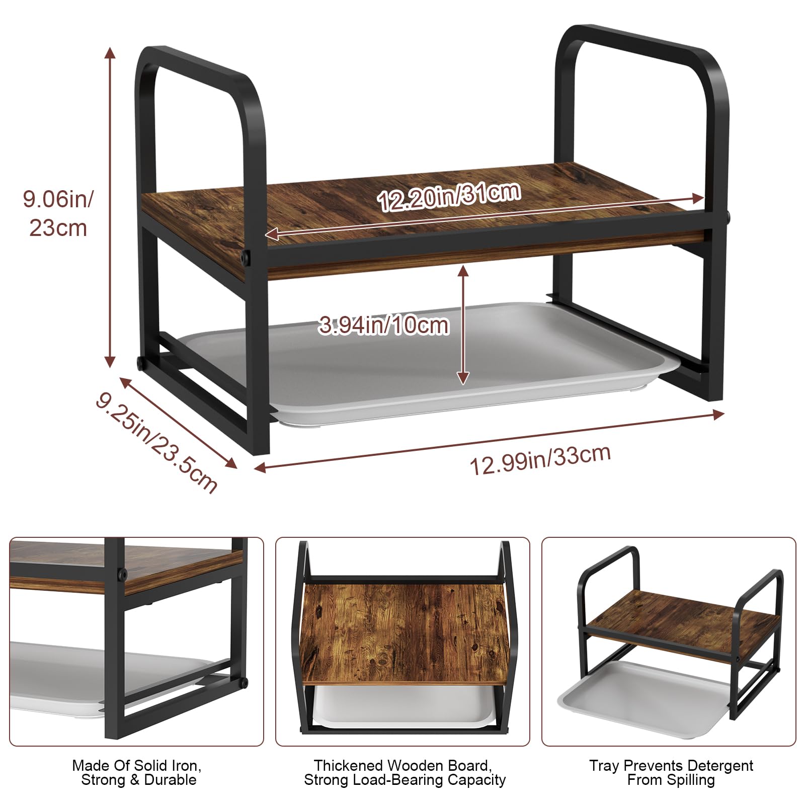 Soporte de madera para detergente para lavandería, dispensador de jabón de detergente líquido de lavandería con bandeja de goteo, para organización y almacenamiento de lavandería, color negro