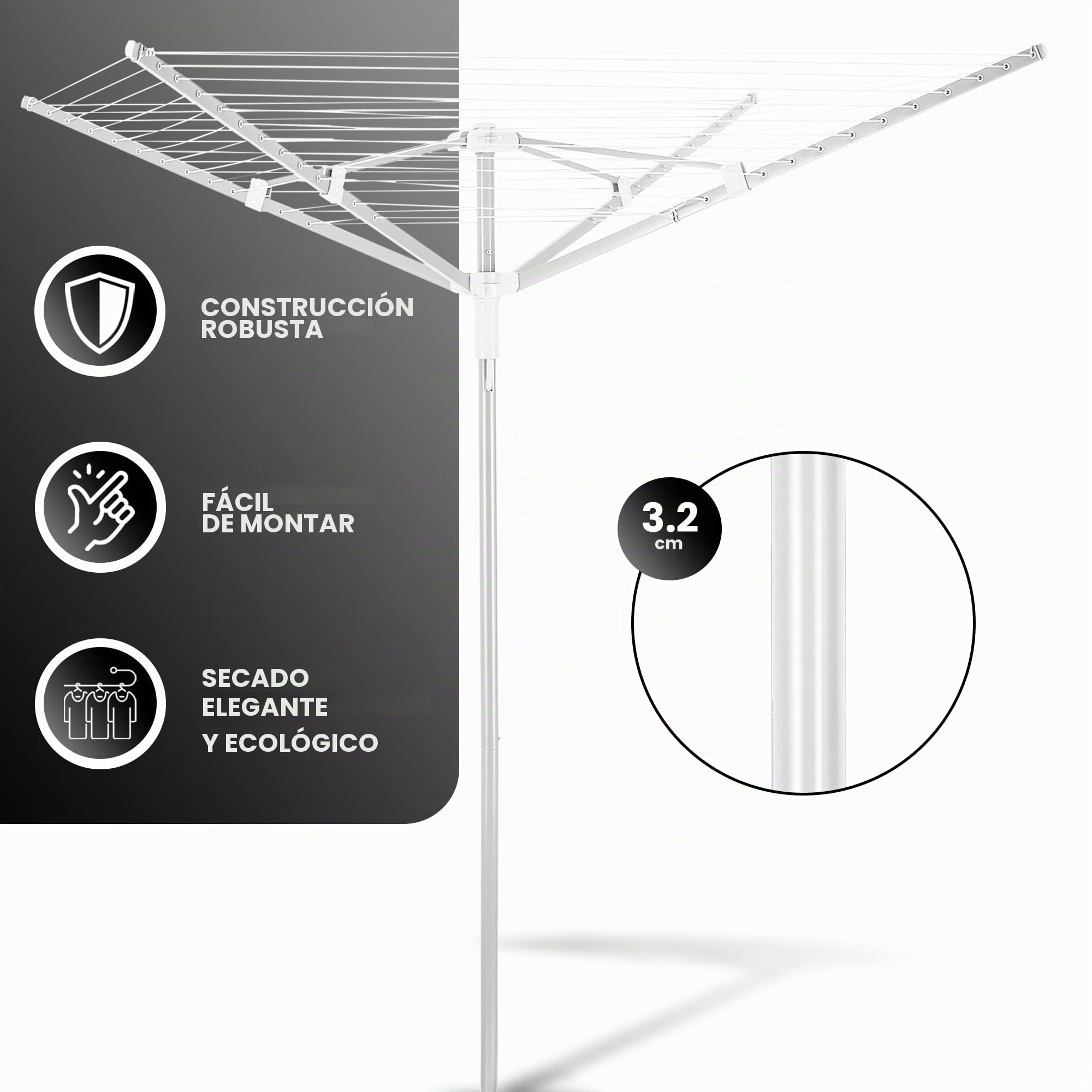 Vonia Secador Paraguas Exterior – Tendedero de Ropa de 45 M con Anclaje al Suelo – Secado Natural al Aire Libre (Blanco)