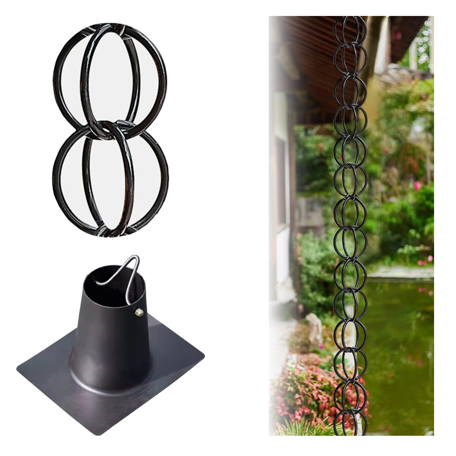 WEKONUMEX Rain Chains for Gutters, Rain Chain Hook Adapter Garden Ornament For Downspouts 1m-5m(3m)