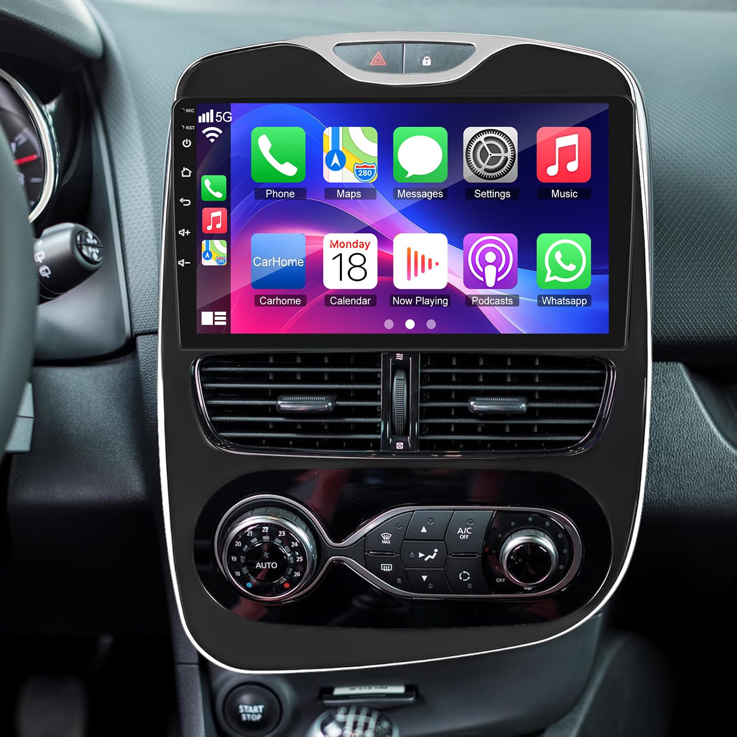 Autoradio pour Renault Clio 4 2012-2019, 10 Pouces écran Tactile Poste Radio Voiture Bluetooth avec Wireless Carplay Android Auto GPS WiFi RDS/FM SWC Caméra de Recul & Mic