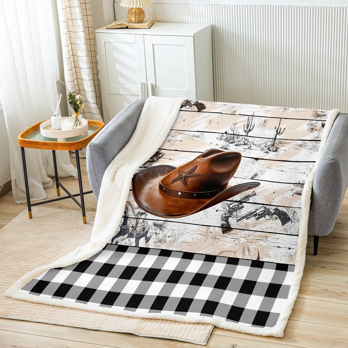 Homemissing Vintage Cowboy Fleece Throw Blanket Rustic Western Cowboy Sherpa Blanket for Kids Boys Girls Teens Rustic Farmhouse Plush Blanket Cowboy Hat Fuzzy Blanket Double60x79Inch
