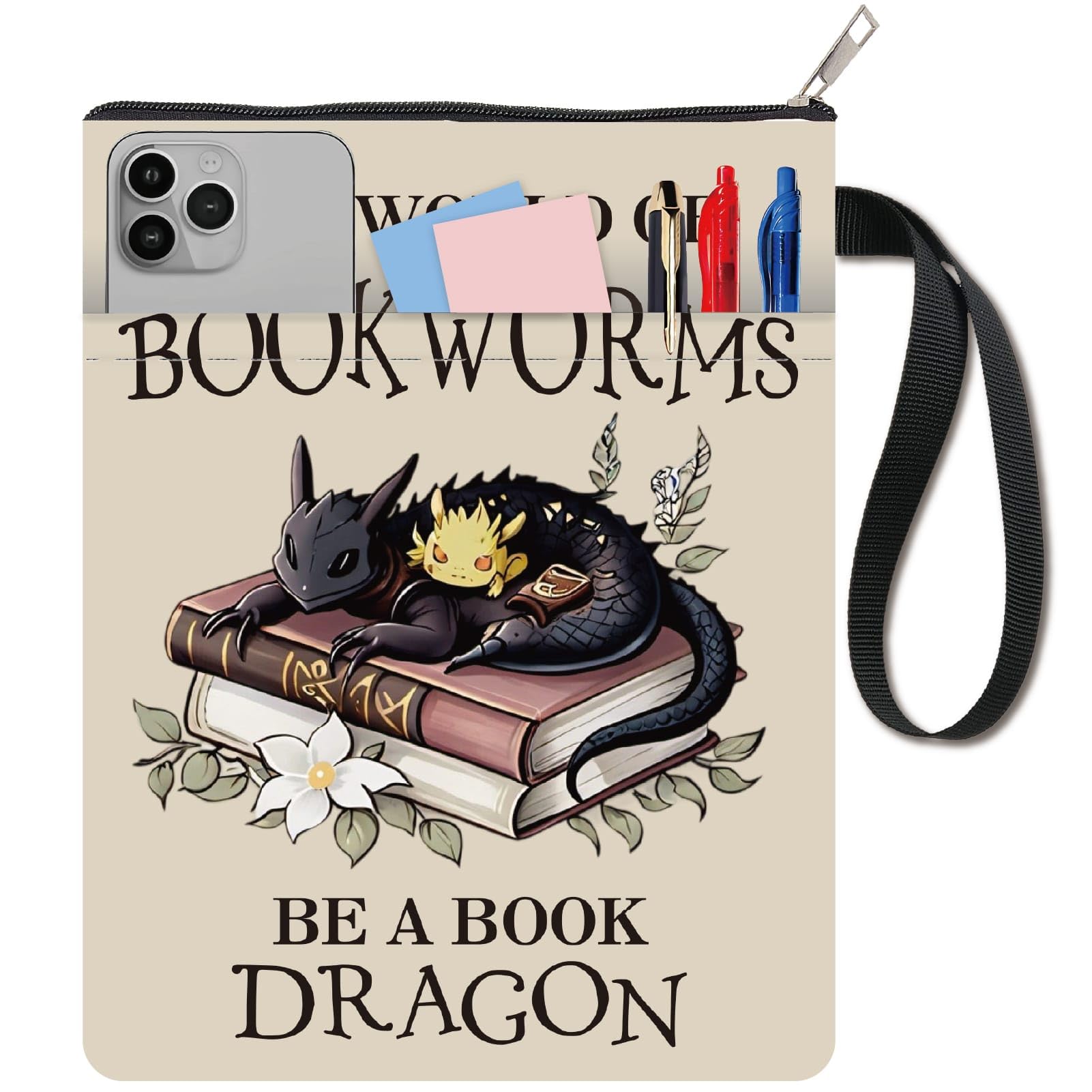 CRASPIRE Book Sleeve Pouch Zipper Dragon Books Pouches Waterproof Double Side Cloth Textbook Cover 11.02 X 8.66 Inch Hardcover Protector Bag Notebook with Handle Extra Pocket for Paperbacks Lovers — image 1