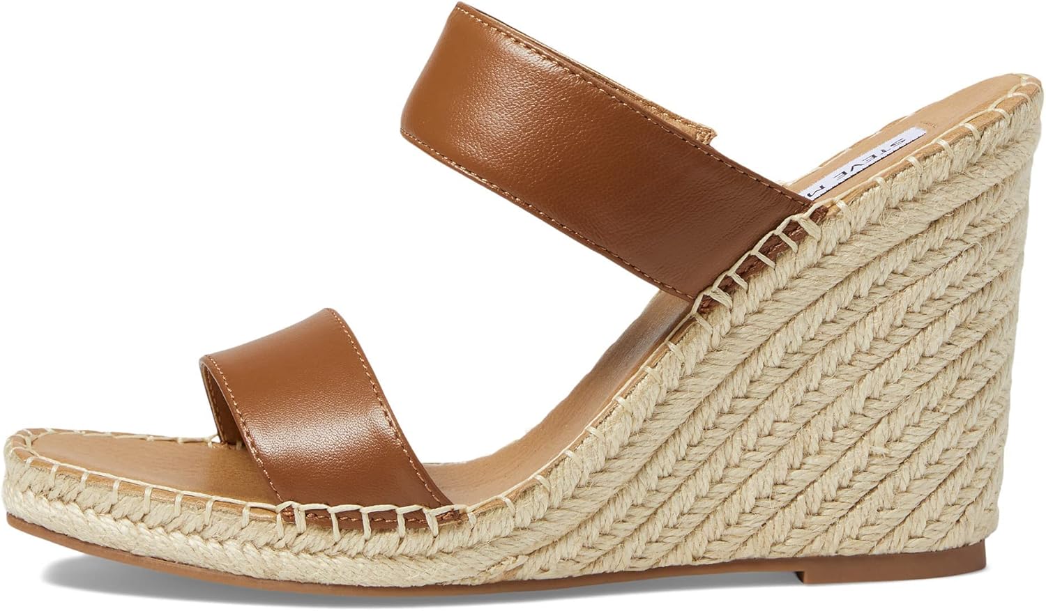 Steve Madden Icey Sandalia de cuña de cuero coñac 7.5 M, Cuero color Cognac