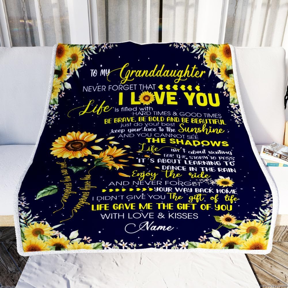Personalized Sunflower to My Granddaughter from Grandma Grandpa Blanket Never Forget That I Love You Customized for Birthday Christmas Fleece Blanket (30 x 40 in Baby Size)