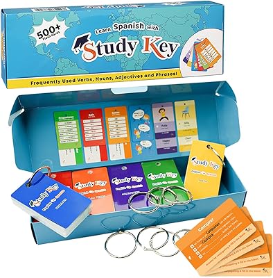 Study Key Spanish Flash Cards - English to Spanish Flash Cards for Kids & Adults - 500+ Fun & Interactive Cards With Pictures, English Meaning, Phrases, Pronunciation & Conjugation