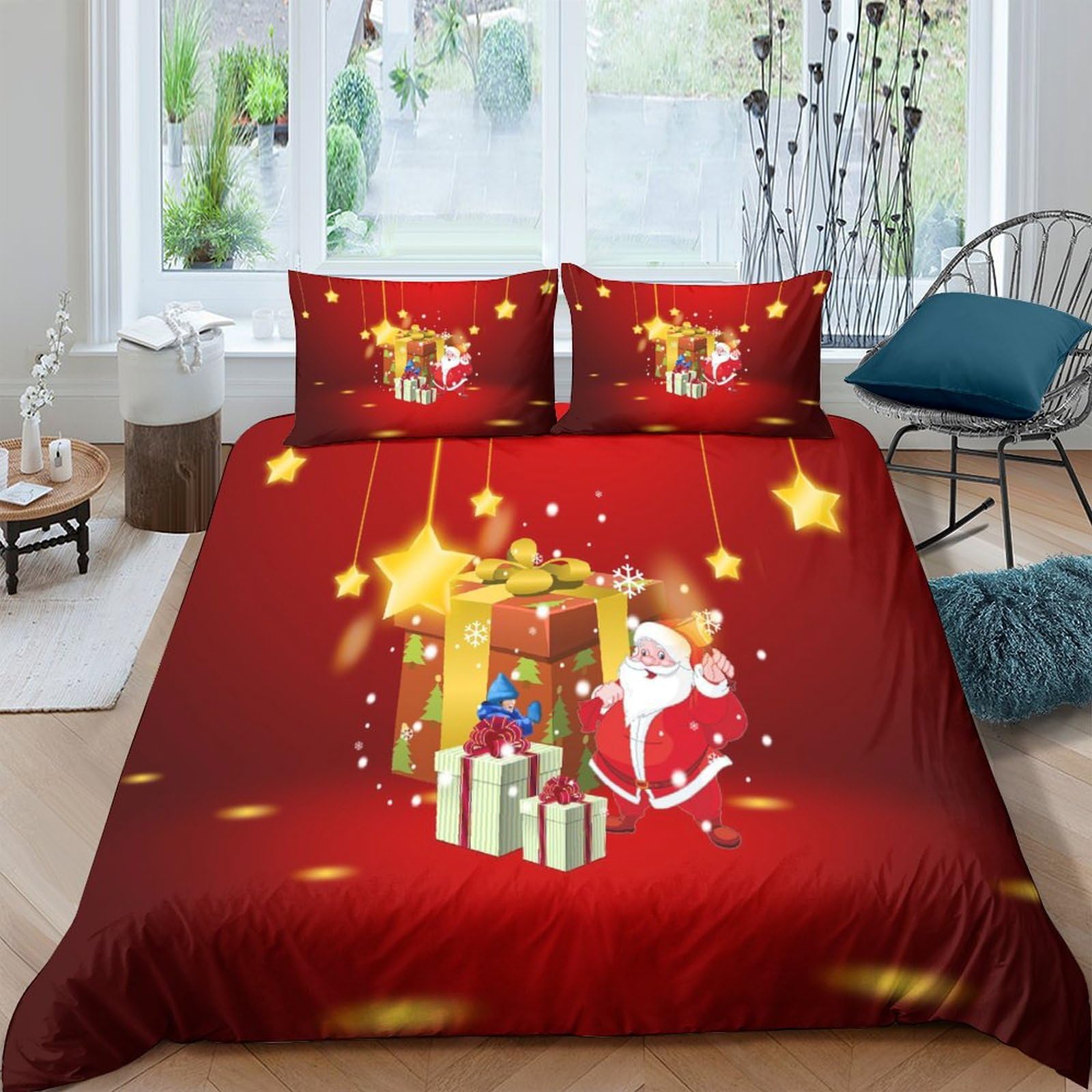 Housse de couette Père Noël microfibre douce抗皺 ferme glissière parure lit King 220x240