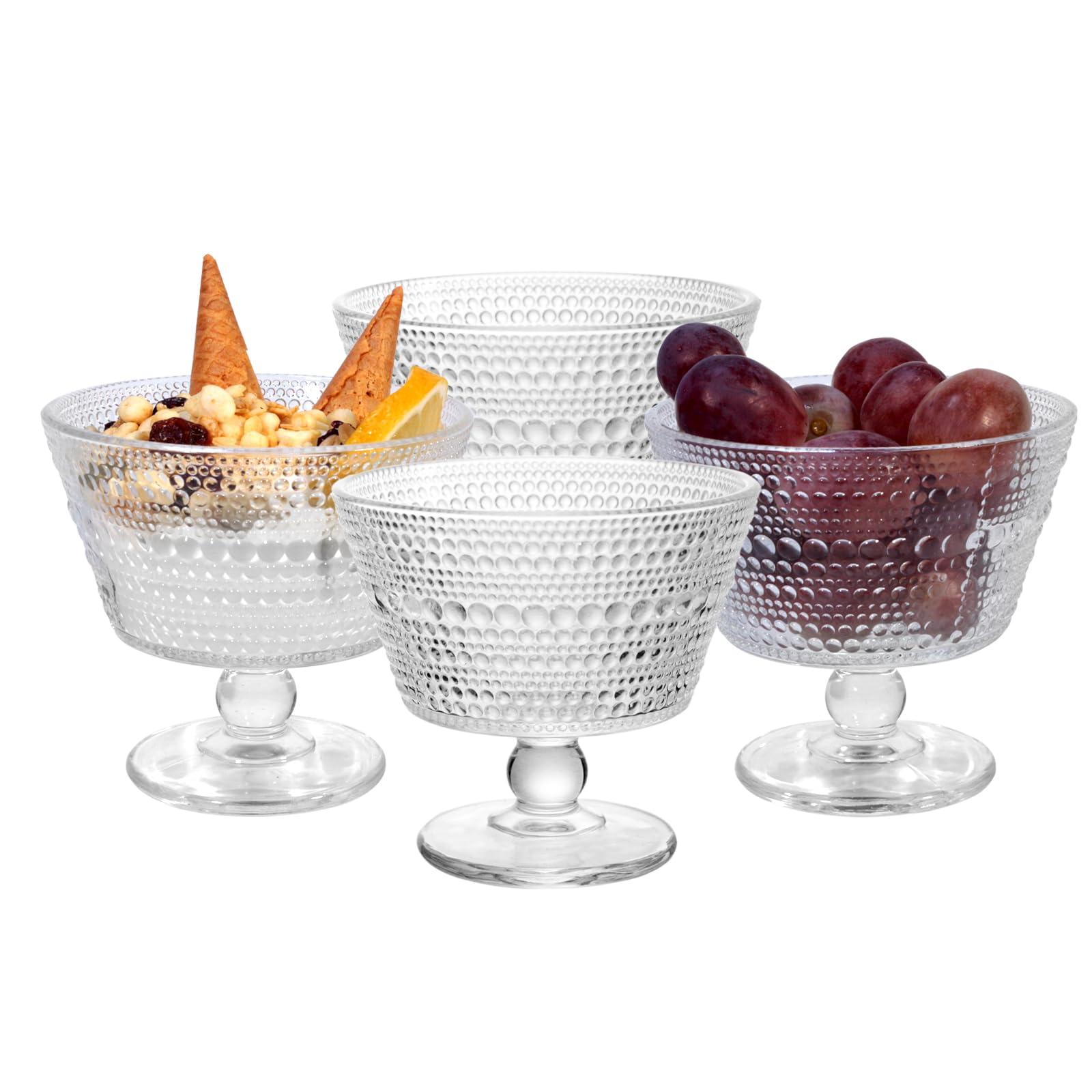 DNIENKGE Glass Dessert Bowls Breakfast Cups,Dessert cups Set of 4, 9oz Glass Ice Cream Sundae Cups?Glass Dessert Bowls, For oats?Ice Cream, Milk, Sorbet, Yogurt (4PCS)