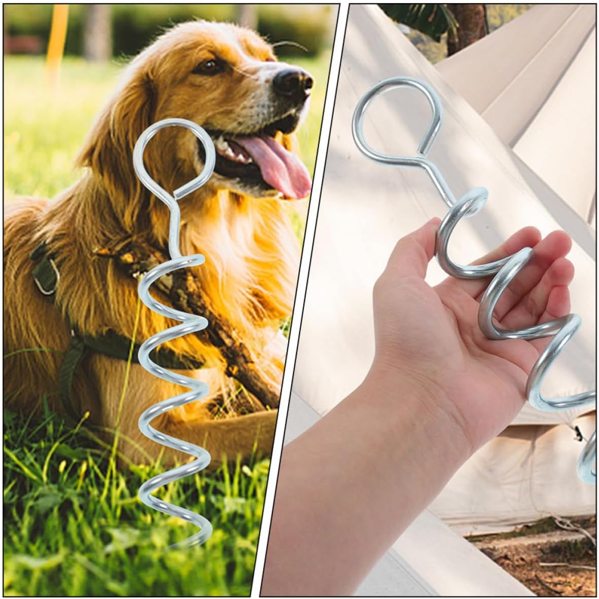 Mobestech Heavy Duty Spiral Dog Stake Portable and Sturdy with Handle 2pcs Metal Ground Stake Iron Dog Tie-Out Anchor for Outdoor Use for Camping and Garden and Tents