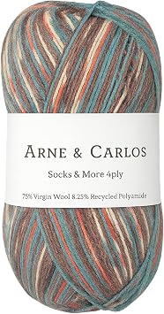 Arne & Carlos Sock Yarn | Sock & More 4-Ply | 75% Virgin Wool, 25% Recycled Polyamide | 100g Approx. 420m Skein 3857 - Polmak