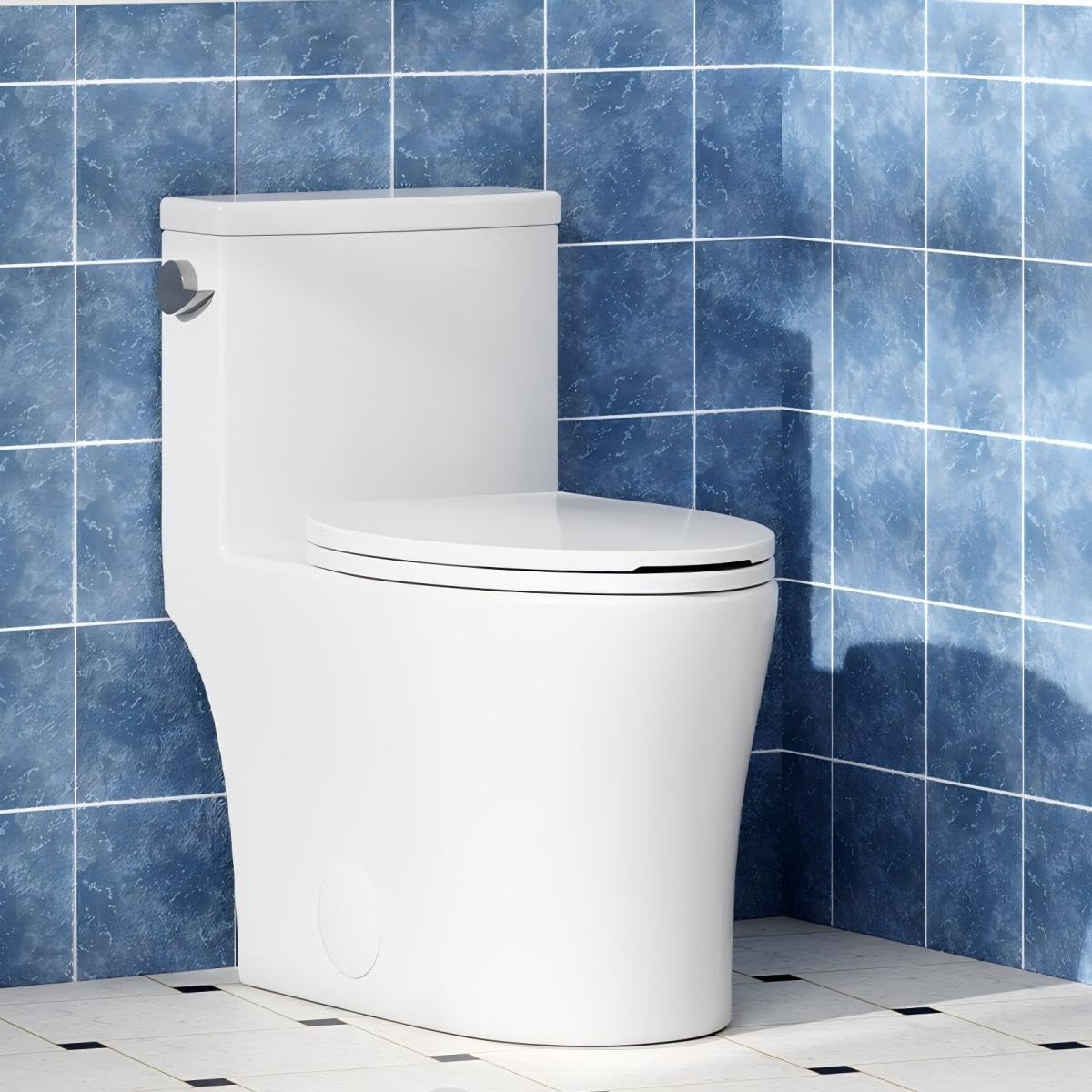 One-Piece Toilet for Bathroom, Comfort Height 16", Elongated with Under-Locking Lid, Soft Close Seat, Dual Flush, Powerful Flush