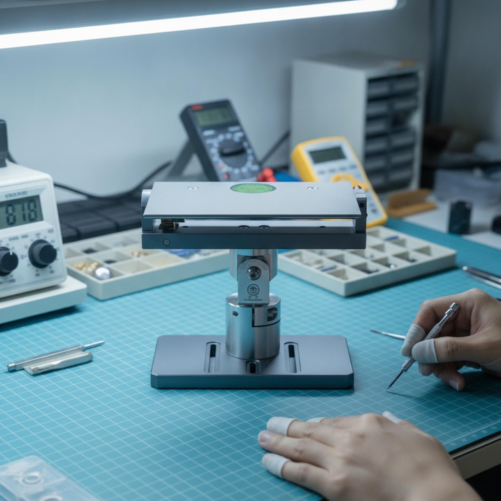 Piattaforma Riparazione Orologi Banco Lavoro Stazione Orologiaio Supporto Altezza Regolabile Piano Antiscivolo Manopole Meccaniche Colonna Solida