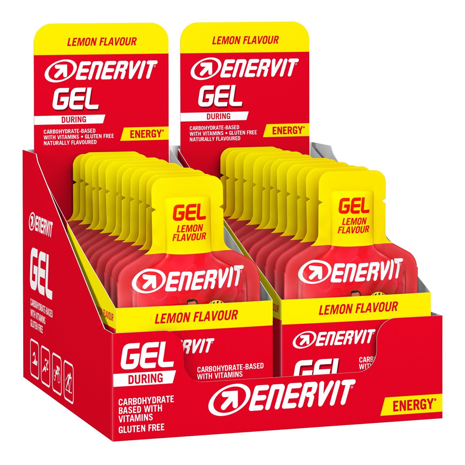 Enervit, Gel Limone, Gel Energetico con Vitamine, 20g di Carboidrati, Adatti Durante Attività Sportiva di Lunga Durata, Alta Densità Energetica, Gusto Limone, VeganOK, Senza Glutine, 24 Pack da 25ml