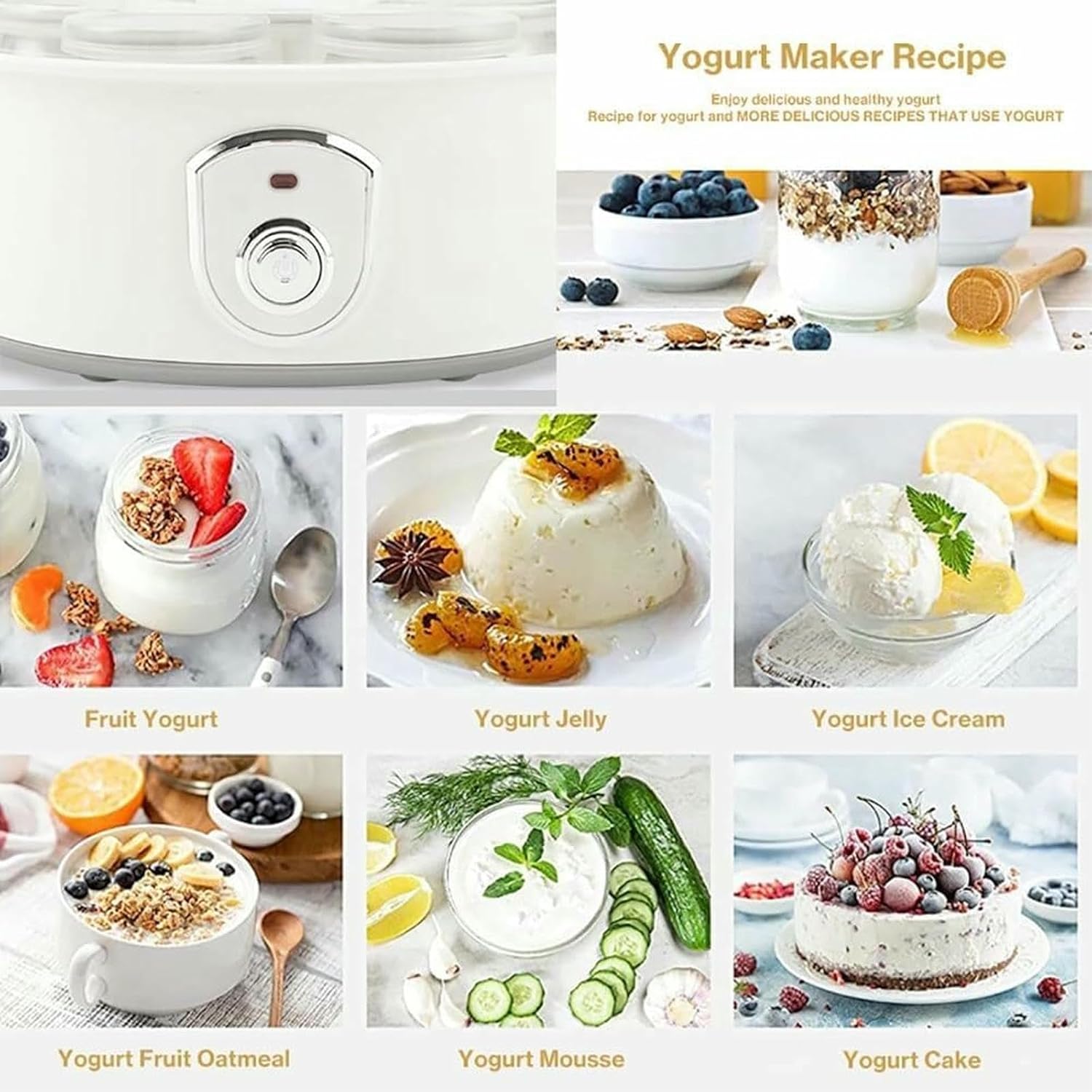 Yogurt Maker, Home Yogurt Incubator with Glass Jars, Greek Yogurt Maker with Timer Control, Electric Portable Yogurt Maker for Yogurt, Cheese, Natto