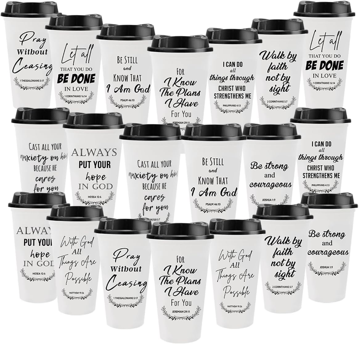 20 Pack Christian Gift Bulk Reusable Christian Coffee Mugs 16 oz Colorful Bible Verse Plastic Tumblers with Lids Travel Coffee Cup for Cold Drinks Bulk Religious Gifts for Men Women (colorful)