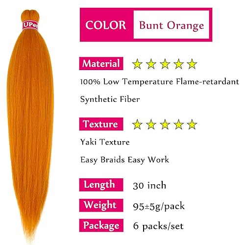 Miniatura 3 de Cabello trenzado de color naranja jengibre Kanekalon preestirado sin nudos, cabello trenzado preestirado de 30 pulgadas, extensiones de cabello de
