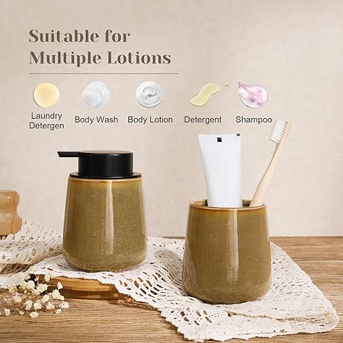 Miniatura 7 de INGOFIN Dispensador de loción de cerámica, dispensador de jabón de manos recargable de 12 onzas, dispensador de jabón líquido moderno con bomba,