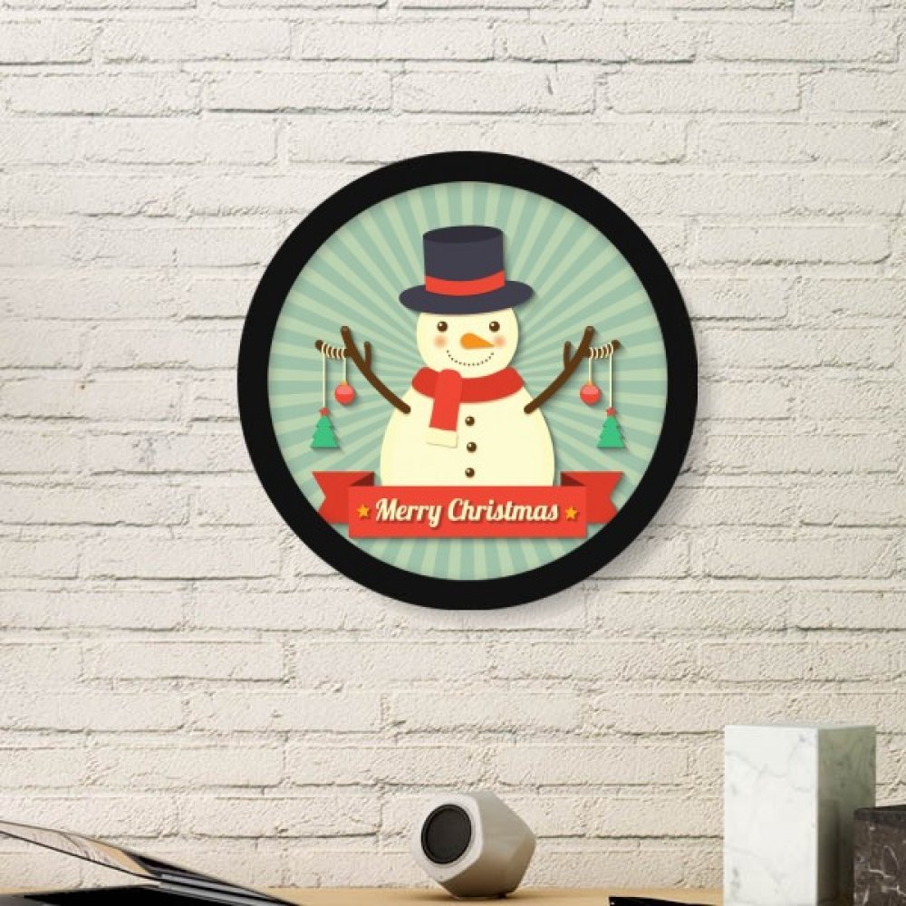 Cadre photo de Noël bonhomme de neige rond noir miniature pour stickers muraux