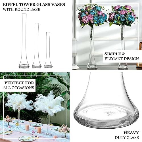 Miniatura 62 de Efavormart - Juego de 2 centros de mesa de trompeta con adornos de cristal transparente de 31 pulgadas, jarrón reversible de plástico para flores