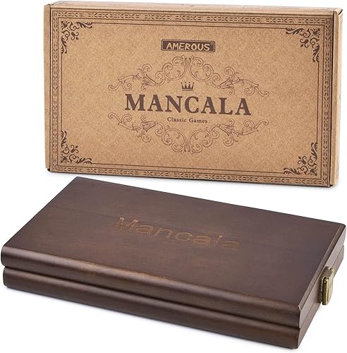 Miniatura 9 de AMEROUS Juego de mesa de madera de Mancala con 72+8 piedras de cristal multicolor – Tabla plegable – Instrucciones de Mancala, juego de mesa clásico