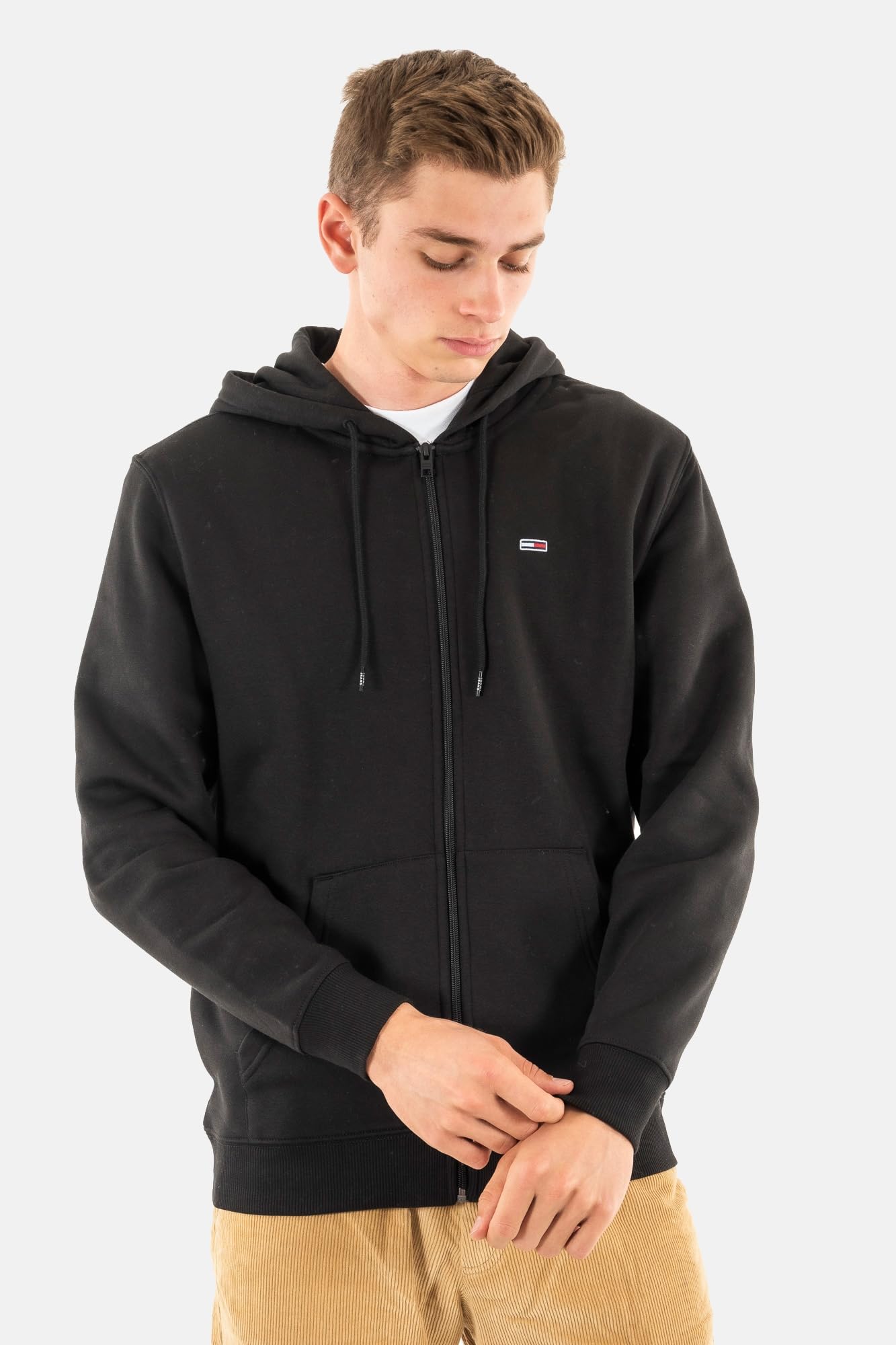 Tommy Jeans Uomo Felpa con Zip Flag Zip Thru con Cappuccio