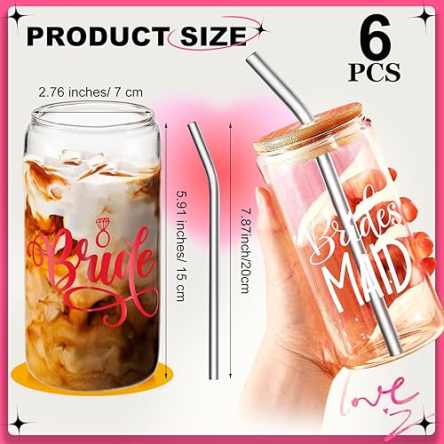 Miniatura 2 de Juego de 6 copas de vino para novia, dama de honor, con forma de lata, regalos de dama de honor para el día de la boda, vasos duraderos sin tallo,