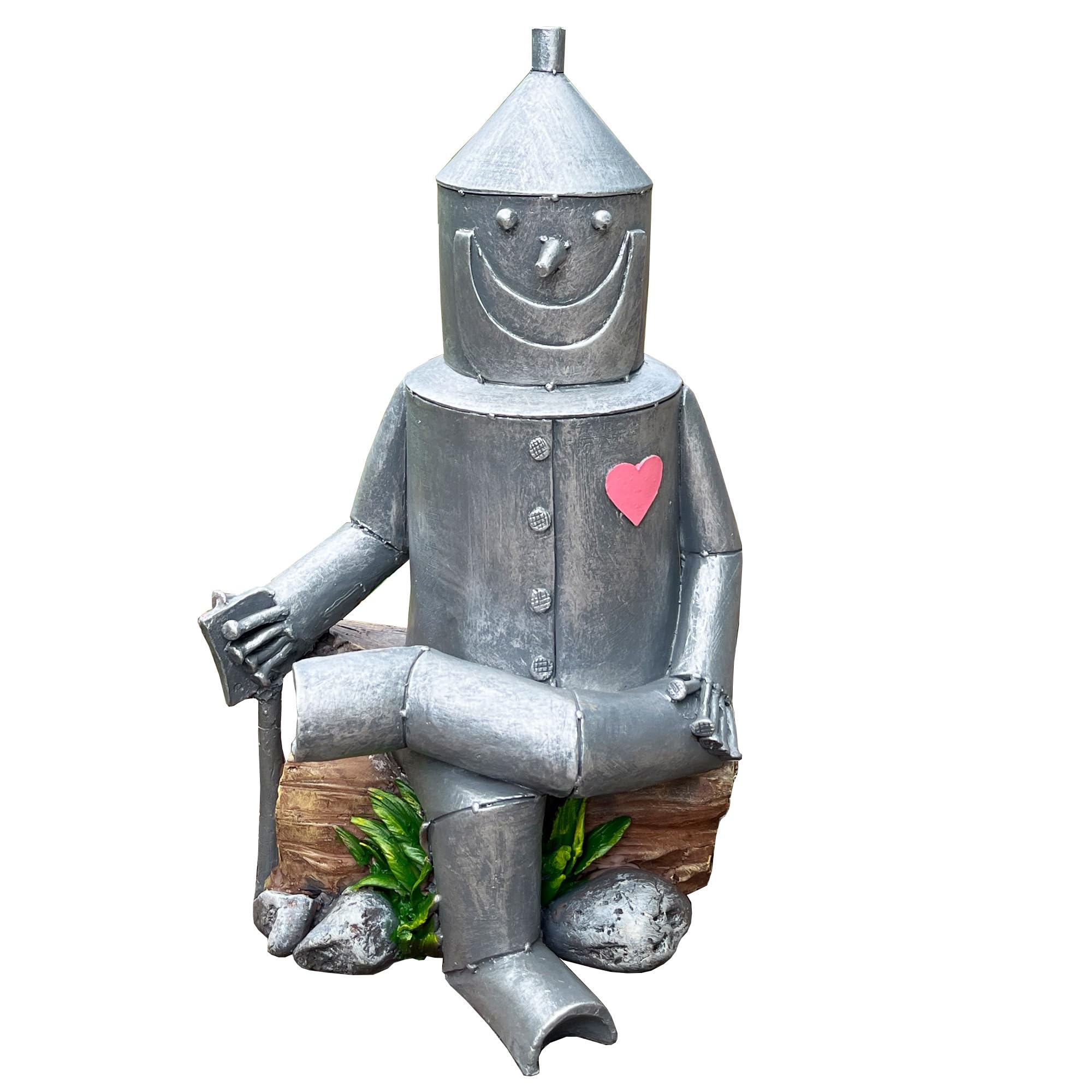 Alfie Francis 20.5cm Resin Tin Man Garden Stting on Wooden Log Ornament Outdoor/Indoor Shelf Sitter Home Decoration Gift
