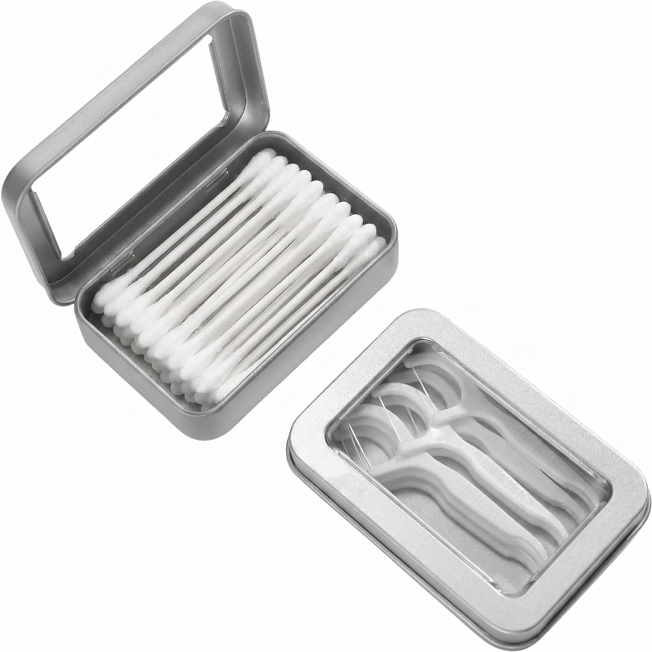 2 PCS Portable Cotton Swab & Floss Holder,Travel-Size Empty Metal Containers with Dustproof Lids for Cotton Swabs, Floss Picks, Hair Ties, and Small Items(Silver)-picture-20