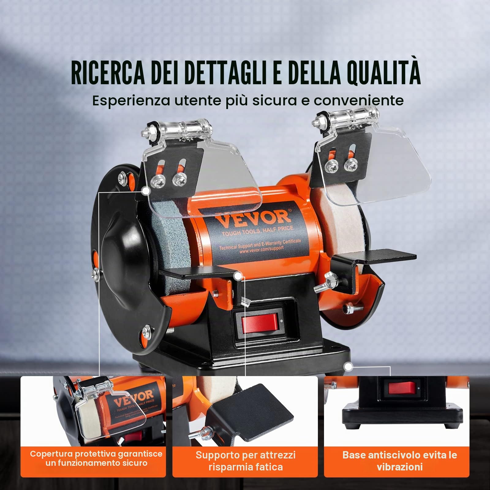 VEVOR Macchina Lucidatrice da Banco 50W Velocità 3590 giri/min 3 Mole per Lucidatura Gioielli Metalli Pietre, Lucidatrice per Gioielli da Banco Doppia Testa Altezza Centrale 7 cm di Motore Brushless