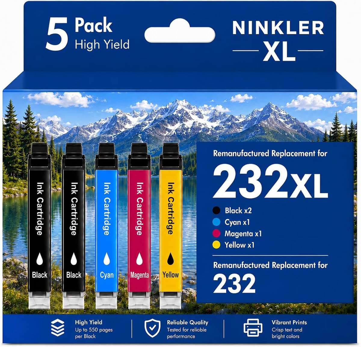 Remanufactured for Epson 232XL Ink Cartridges Combo Pack | for 232 XL for Epson XP-4200 XP-4205 Workforce WF-2930 WF-2950 Printer 5 Pack 2 Black 1 Cyan 1 Magenta 1 Yellow