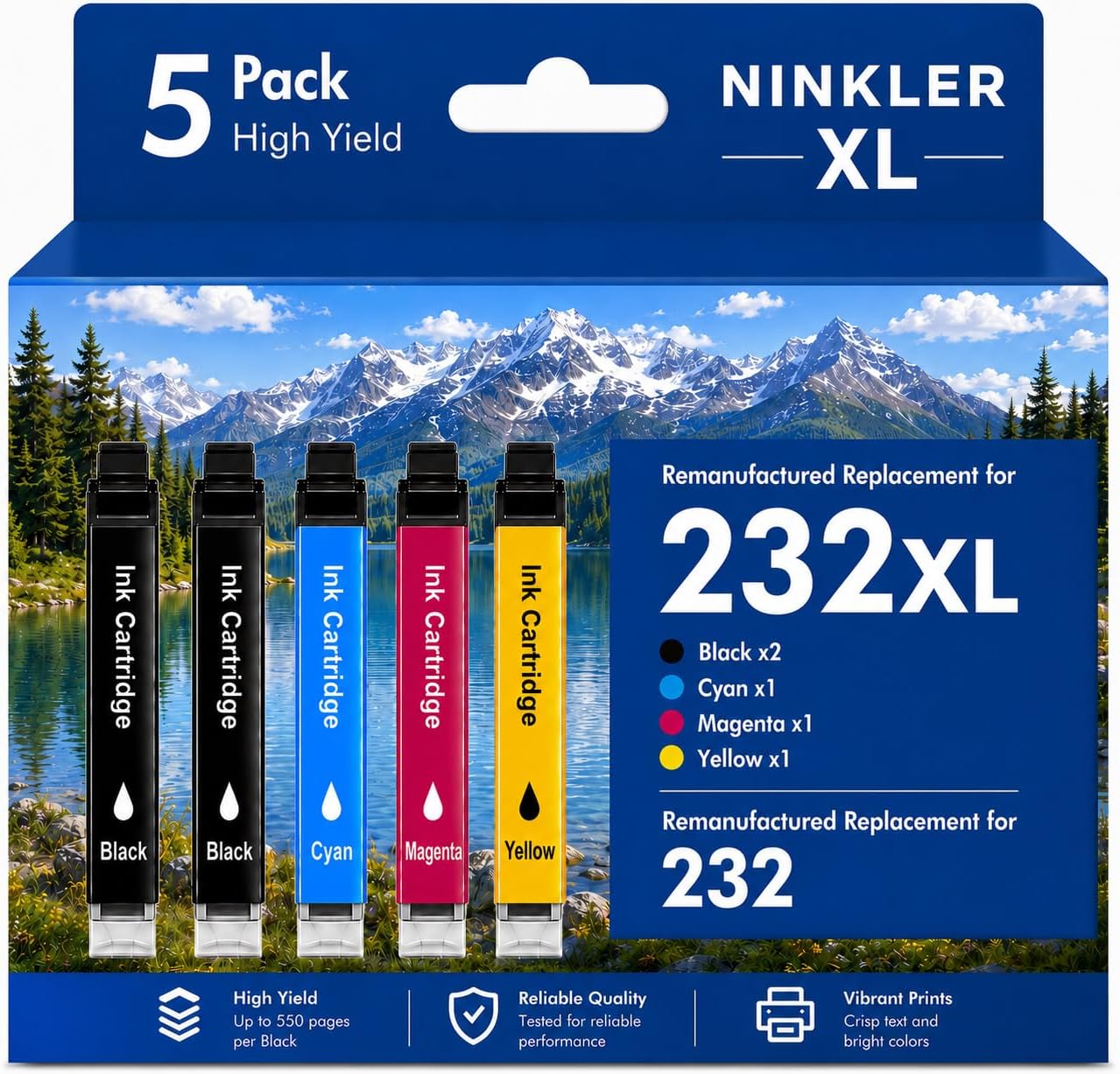 Remanufactured for Epson 232XL Ink Cartridges Combo Pack for 232 XL for Epson XP-4200 XP-4205 Workforce WF-2930 WF-2950 Printer 2 Black 1 Cyan 1 Magenta 1 Yellow