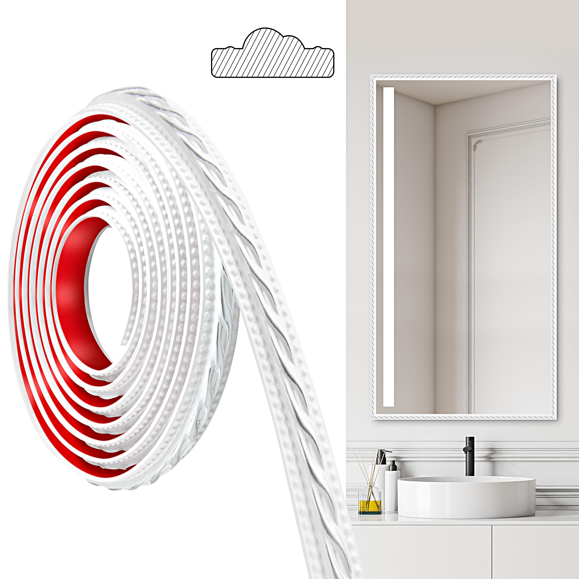 Junart White Silver(300Cm×2Cm) Pvc Moldings Trim, 300Cm×2Cm, Peel And Stick Self-Adhesive, Coving For Ceilings, Wall Moldings For Wall Edge, Mirror Frames, Ceiling, Skirting Boards, Cabinet(White Silver)