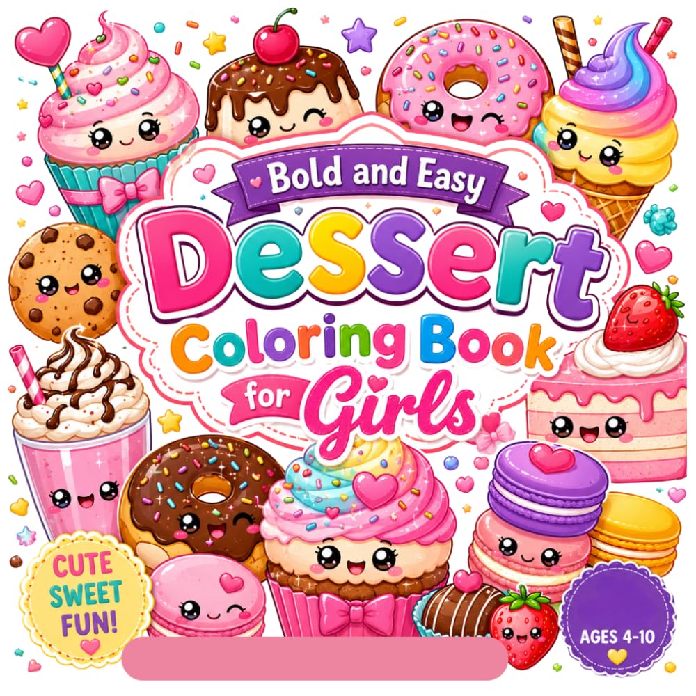 Bold and Easy Dessert Coloring Cook for Girls: Fun and Easy Summer Dessert Coloring Pages with Cute Kawaii Treats for Girls Ages 4-10