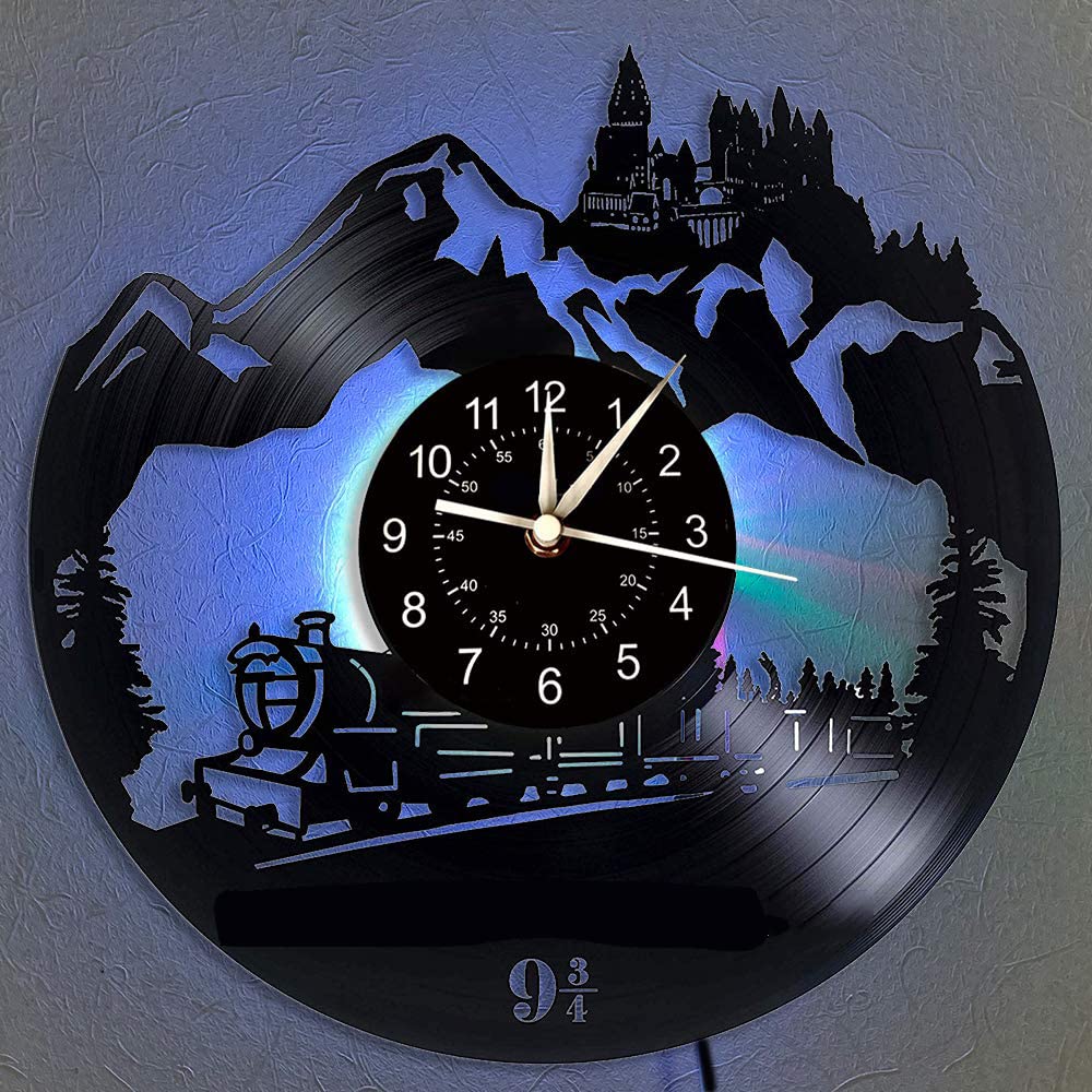 QianZhou-Uk Vinyl Wall Clock, Creative Retro 7 Color Harry Decor Gifts Hanging Night Lamp Luminous Wall Clock for Living Room Beedroom Home Decor Christmas Easter Gifts (A)