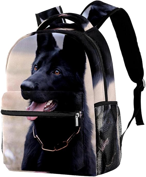 Amazon Co Jp ティーンガールズボーイスクールデイパックアウトドアウォークトラベルバッグ用バックパック黒のドイツの羊飼いの犬 印刷されたサックパック シューズ バッグ