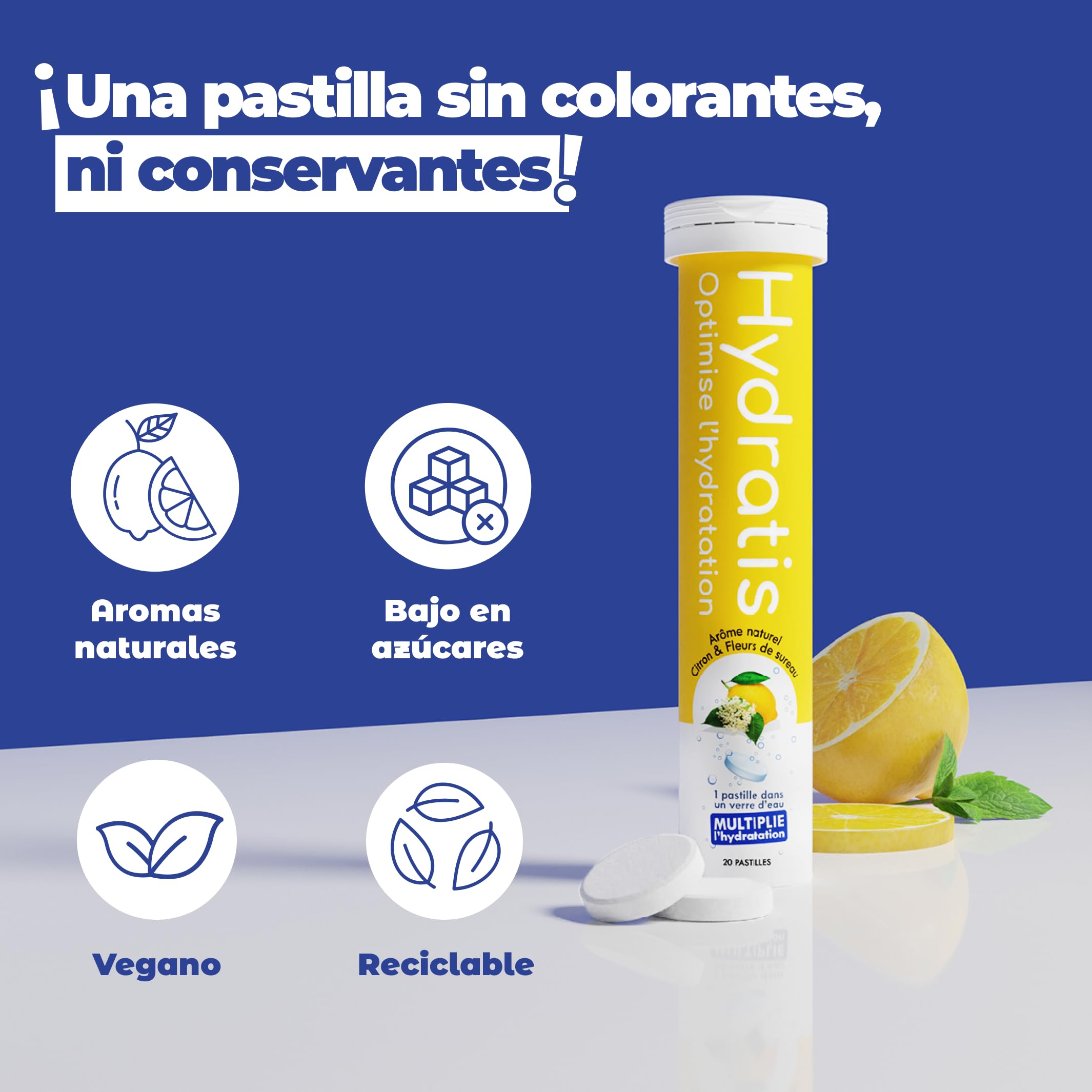 HYDRATIS - Pastillas efervescentes con electrolitos - Melocotón - Optimiza la hidratación - Rico en minerales - Bajo en azúcar - Sabores suaves - Deporte, calambres, recuperación - 160 pastillas