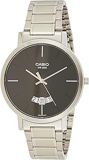 ساعة كاسيو للرجال موديل MTP-B100D-1EVDF انالوج بعقارب وسوار من الستانلس ستيل، فضى واسود