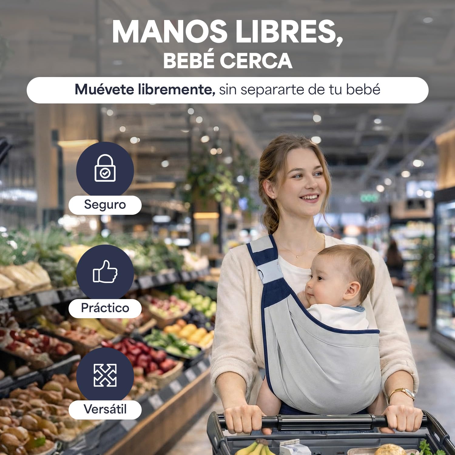 Indiluc Fular Portabebe – Portabebes con Cierre Reforzado de Seguridad y Diseño Ergonómico, Comodidad total en Frontal y Lateral para porta bebes de 0 a 36 meses, Ideal para porteo bebe - 3