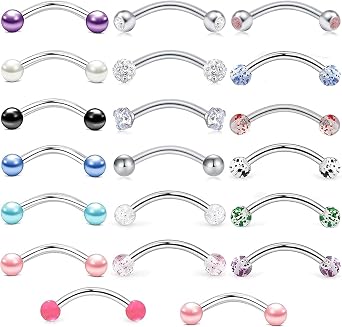 20Pcs Vertical Labret Lip Bars, Eyebrow Piercing Jewellery Eyebrow Bar Lip Piercing Jewellery Curved Barbell Piercings Bars for Women Curved Barbell, Exquisite Women Perforated