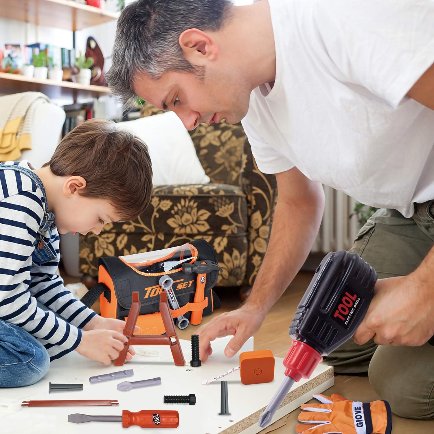 Toy Tool Set for Boys 46pcs Pretend Play Construction Toy with Storage Bag&Kids Toolbelt, Electric Drill Toy, Tape Measure, Goggle Toys Durable Kids Tool Accessories for 3 4 5 6 Year Old Kids : Toys & Games