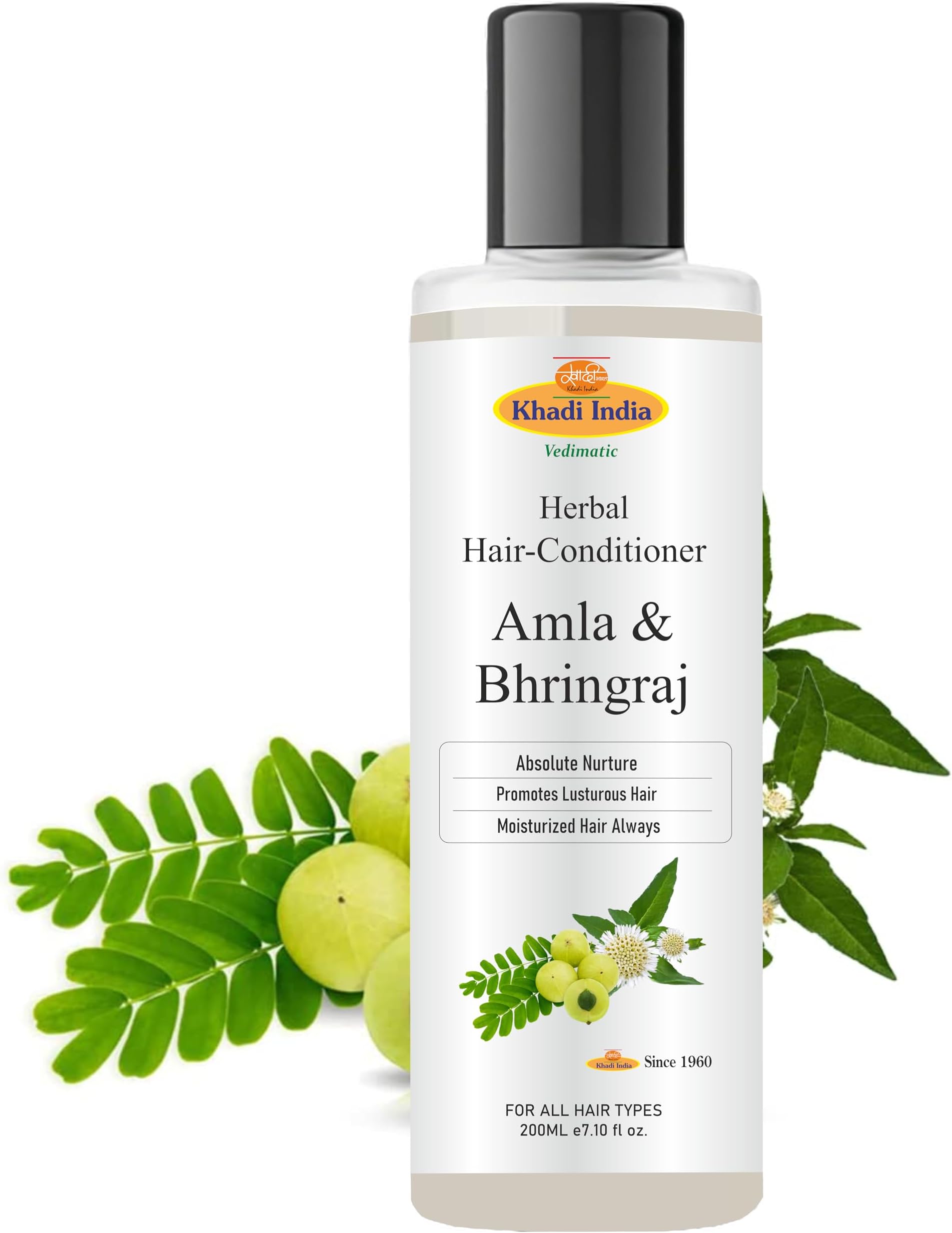 Khadi 100% Natural Amla & Bhringraj Hair Conditioner | for Healthy Hair | Paraben & Silicone-Free | Suitable for All Hair Types (200ml. Pack of 1.)