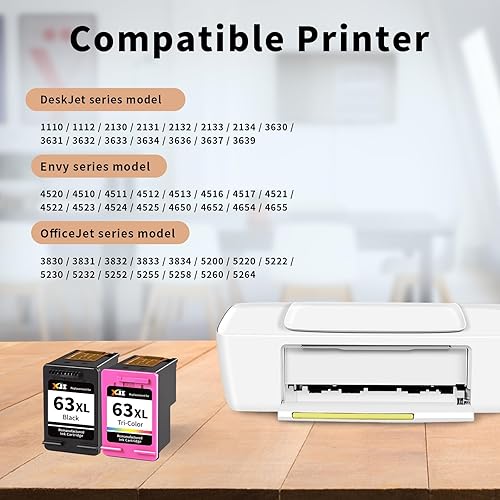 Miniatura 2 de XJI Cartuchos de tinta remanufacturados de repuesto para HP Ink 63 XL 63XL (negro, paquete combinado tricolor), funciona para impresora OfficeJet