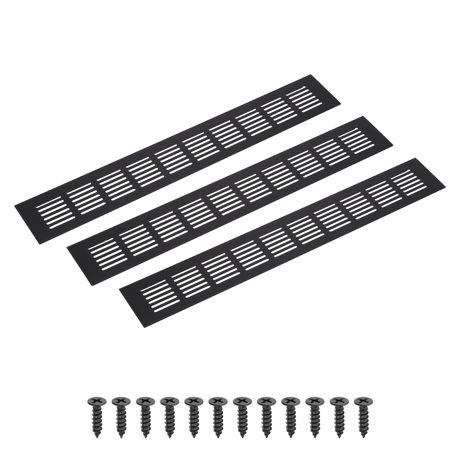 PATIKIL 16 x 2.4 Inch Rectangle Ventilation Grille, 3PCS Aluminum Air Vent Cover Louvered Ventilation Cover with Mounting Screws for Cabinet Closet Door Wardrobe, Black