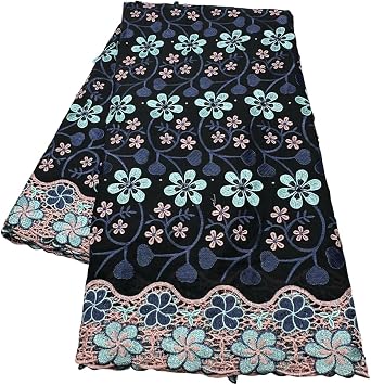 5 Yards Swiss Fabric Latest Heavy Beaded Embroidery African 100% Cotton Voile Lace Popular Dubai Style for Wedding Party Black