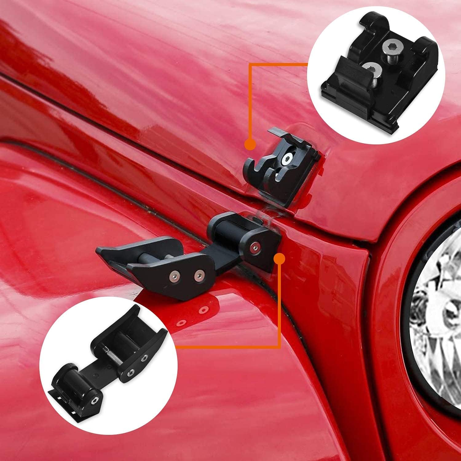 Adust Aluminum Hood Latches Catch Kit with US Flag Style for 2007-2018 Jeep Wrangler JK JKU Unlimited & 2018-2020 Jeep Wrangler JL JLU, Jeep Gladiator JT, Jeep Wrangler Accessories Parts (Black)