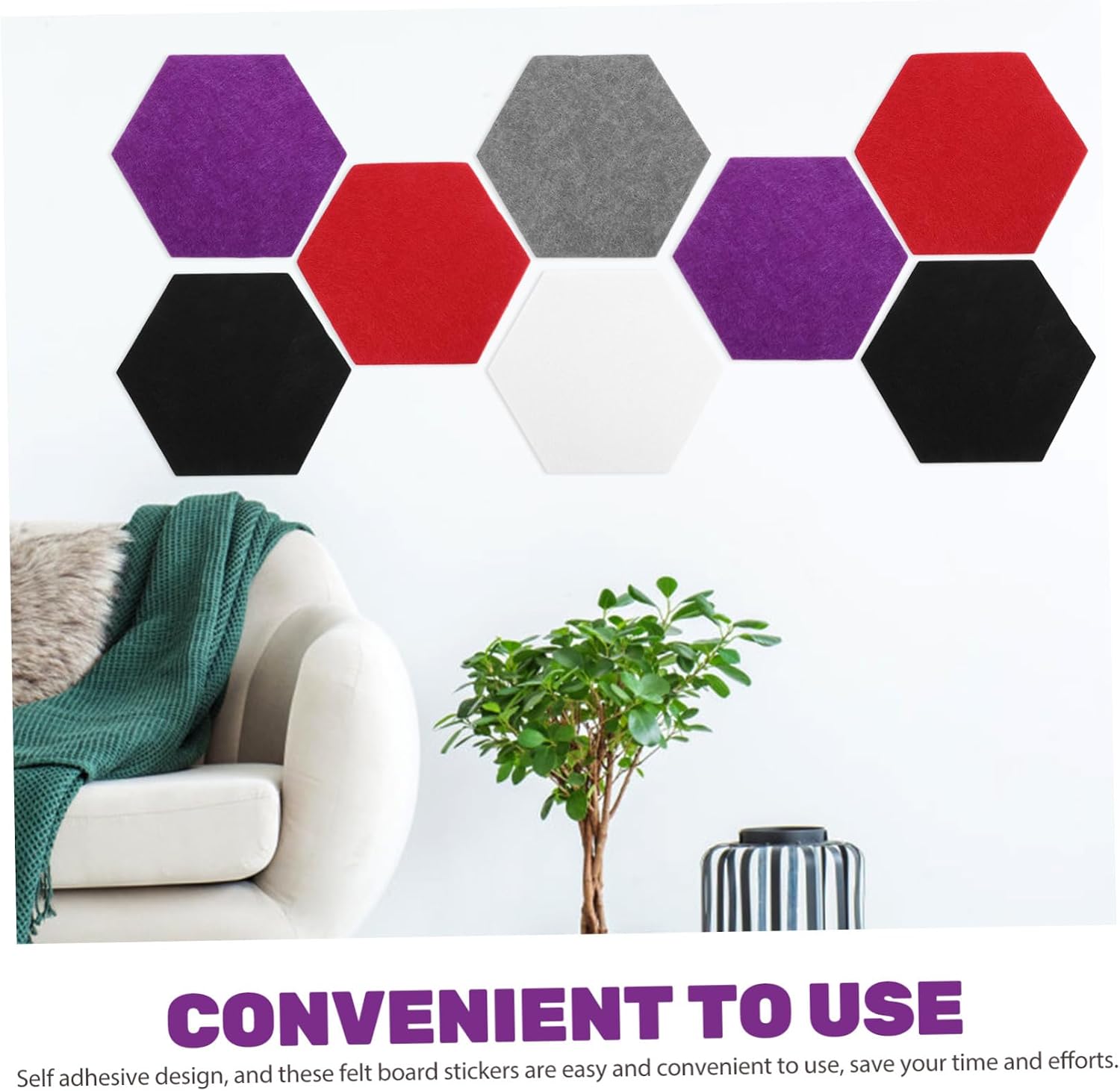 SHOWERORO 10pcs Hexagon Felt Tiles Black Hexagon Tile Wall Stickers Memo Board Decorations