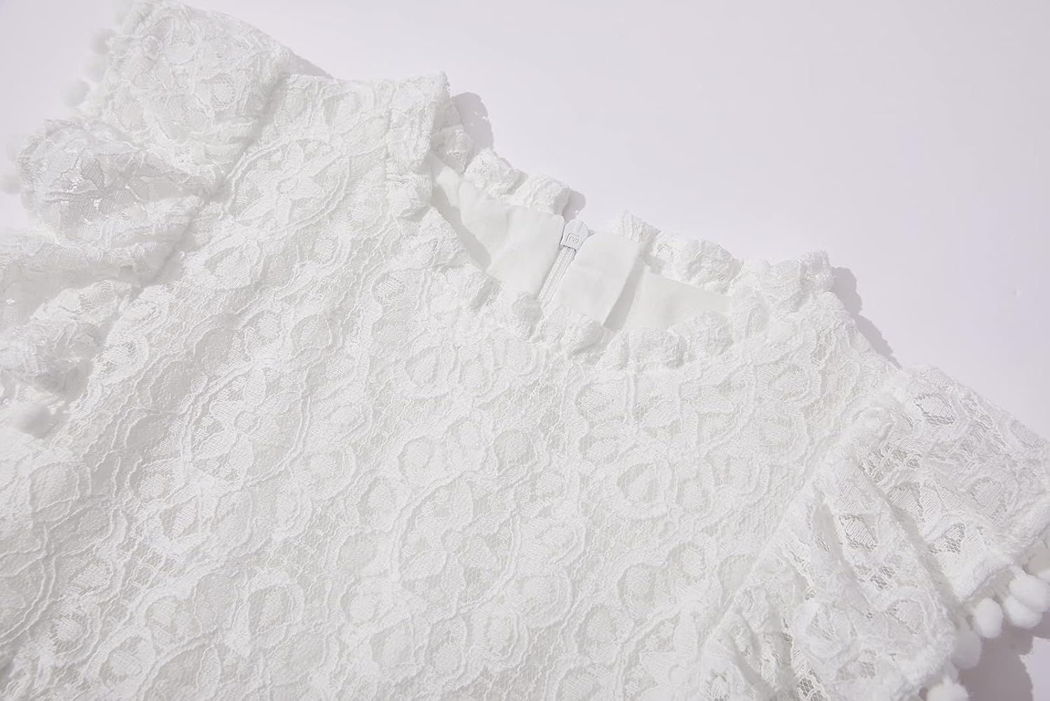 Toddler Girls Cute Pompoms Lace Floral Elegant Retro Swing Party Dress - Image 4