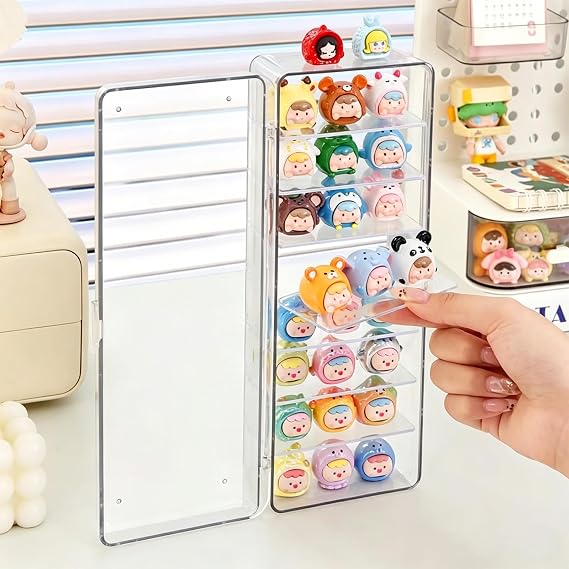 Mini Figures Storage Box & Hot Wheels Cars Storage Box, Clear Acrylic Display Case, Dustproof Multi-Layer Display Case with Removable Dividers for Figures Under 1.18