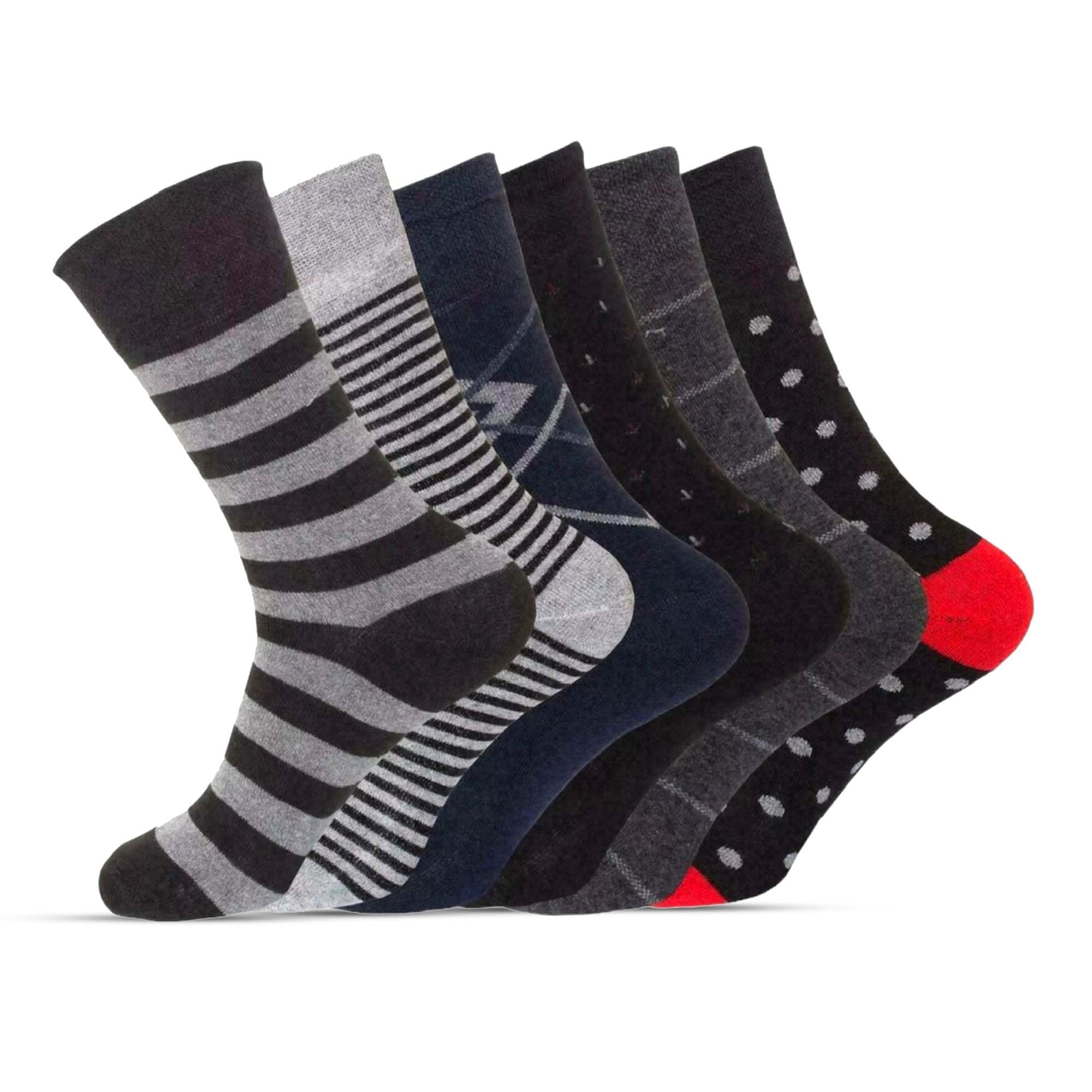 Rozgul Men's Assorted 6 Pairs Non-Elastic Diabetic ’S Socks – Easy Grip, Loose Soft Top, Rich Cotton, Uk Size 6-11